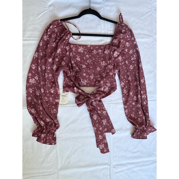 Altar’d State Women’s NWT Mauve Floral Puff Sleeve Crop Top - XL - Picture 5 of 10